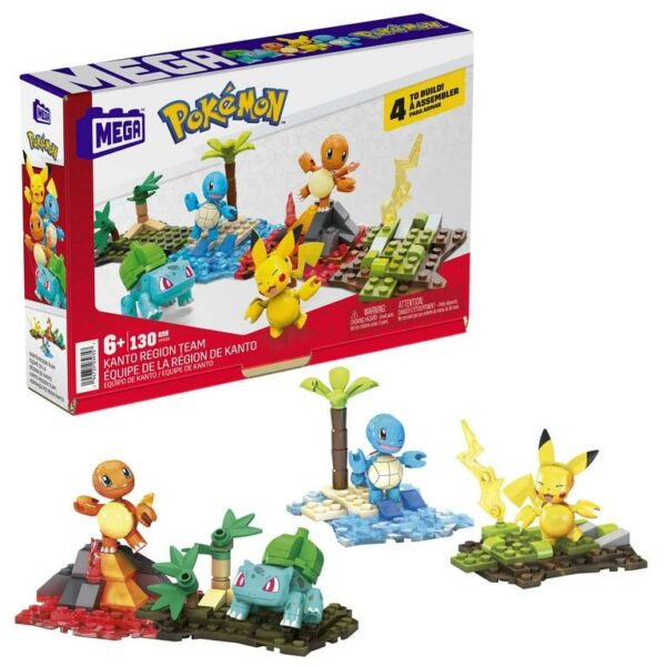 MEGA Pokemon Building Set Kanto Region Team: Pikachu, Squirtle, Charmander & Bulbasaur (130 Pieces), for Ages 8 and up