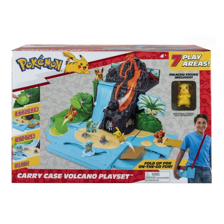 Pokemon Carry Case Volcano Battle Playset – Portable Backpack with Action Features and 2 inch Pikachu